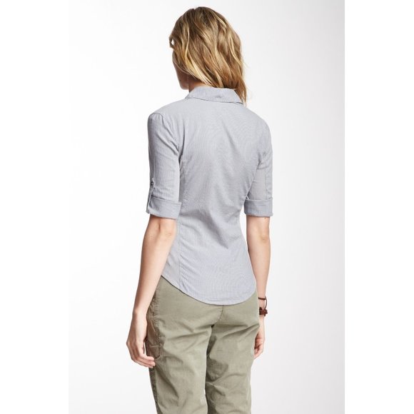 JAMES PERSE Gray Striped Contrast Panel Shirt 2/M - Picture 11 of 11